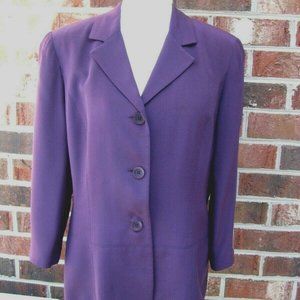 Maggie London button front 3/4 Sleeve Silk Purple Blazer Dressy Career Jacket